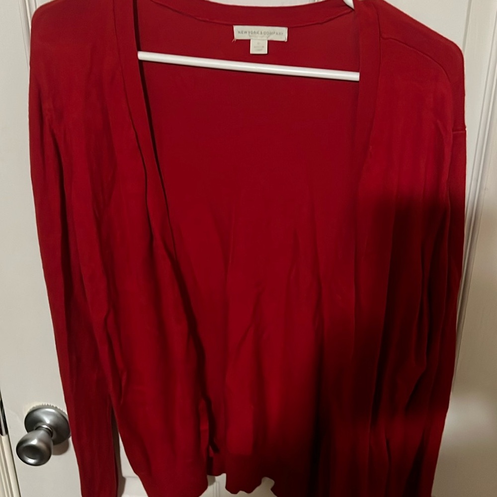 Red long sleeve cardigan